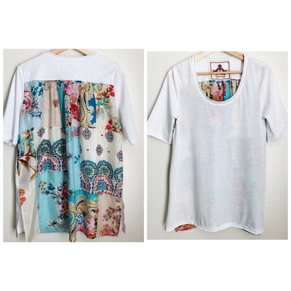 Johnny Was White Tee W/Patchwork Back Tunic Style - Picture 1 of 6